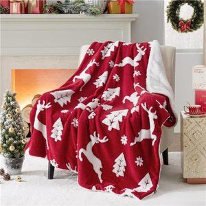 Christmas Throw Blanket - Soft &Warm Sherpa Christmas Elk Throw Blanket 50"x60"